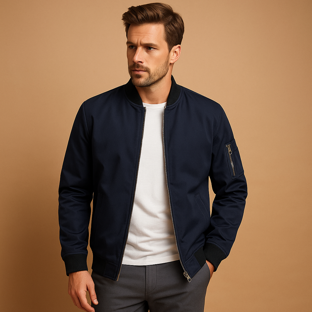 Men’s water-repellent summer jacket with modern fit and timeless design, perfect for casual walks and formal occasions.