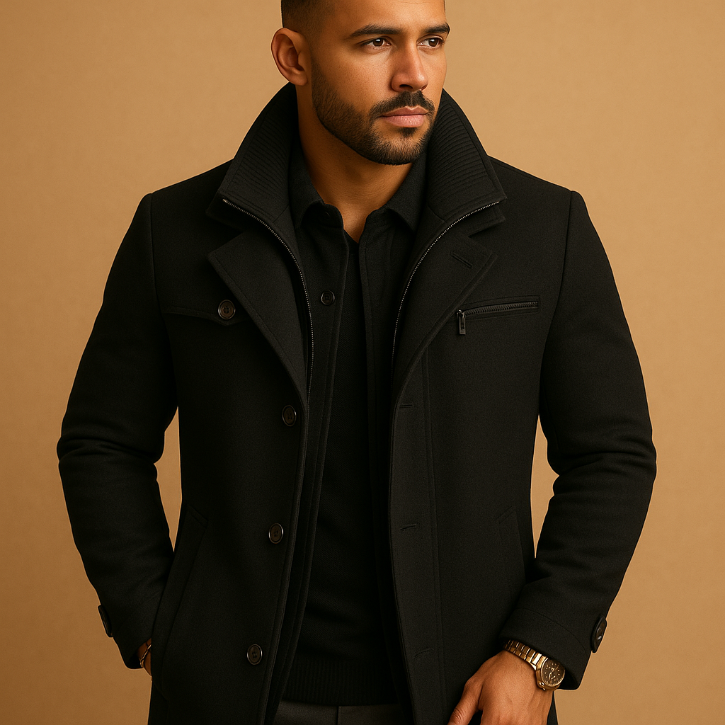 Men’s waterproof winter jacket with adjustable cuffs and functional pockets, ideal for commuting and outdoor winter activities.