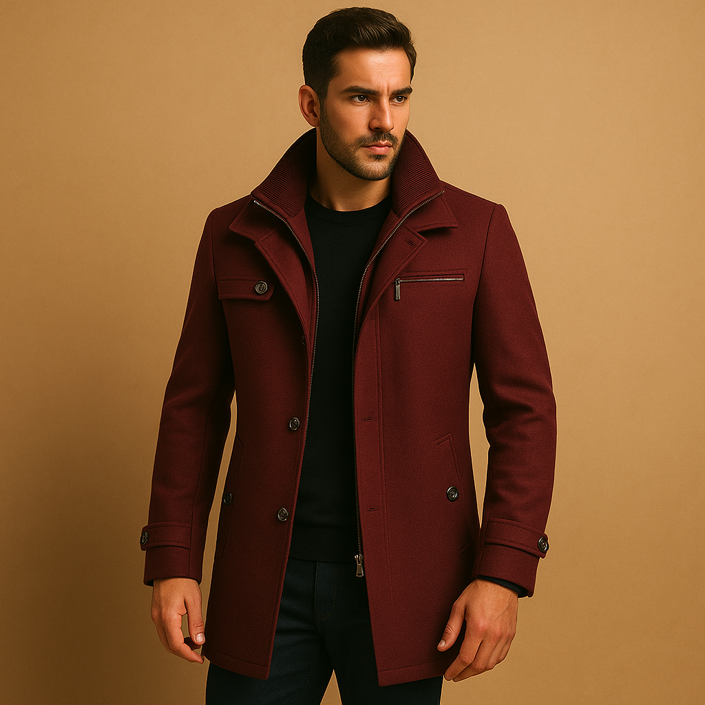 Men’s waterproof winter jacket with adjustable cuffs and functional pockets, ideal for commuting and outdoor winter activities.