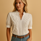 White elegant blouse for women with a classic collar and button-down front, ideal for work or casual outfits.