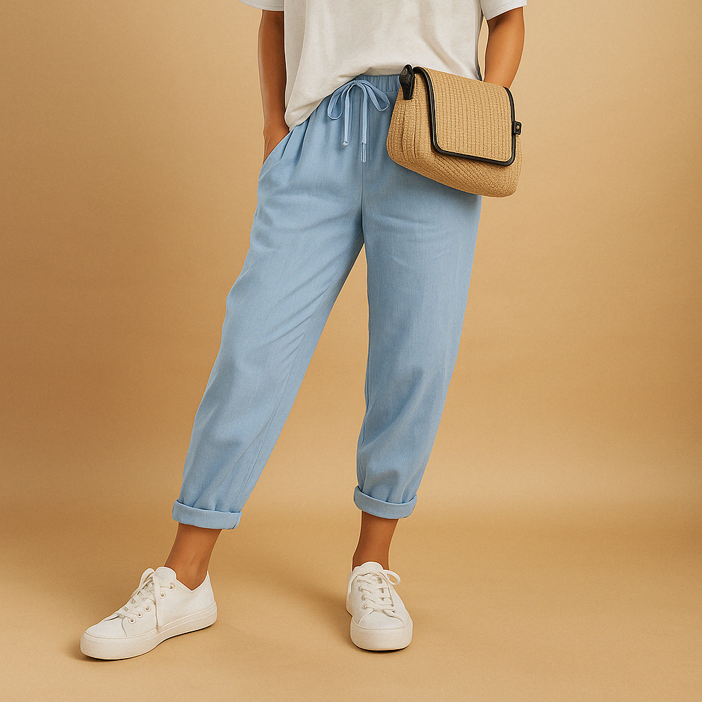 Women’s breathable wide leg pants with a loose airy fit, available in beige, white, green, blue, and black. Perfect for work, leisure, and warm days.