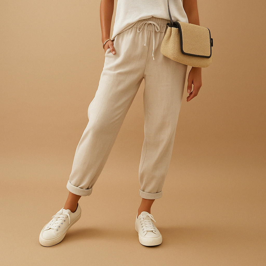 Women’s breathable wide leg pants with a loose airy fit, available in beige, white, green, blue, and black. Perfect for work, leisure, and warm days.
