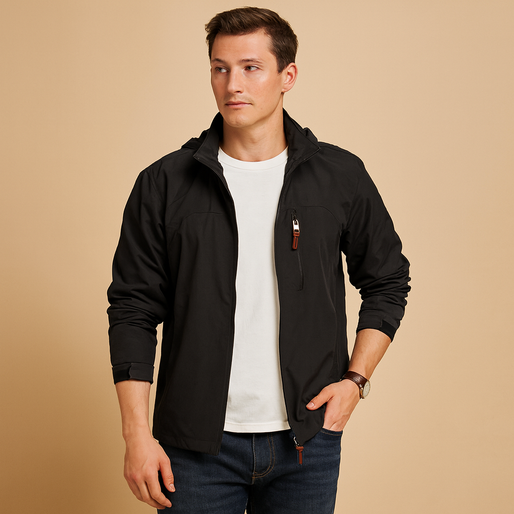 Men’s wind and waterproof jacket with adjustable fit, breathable fabric, and military-inspired design for outdoor and urban wear.