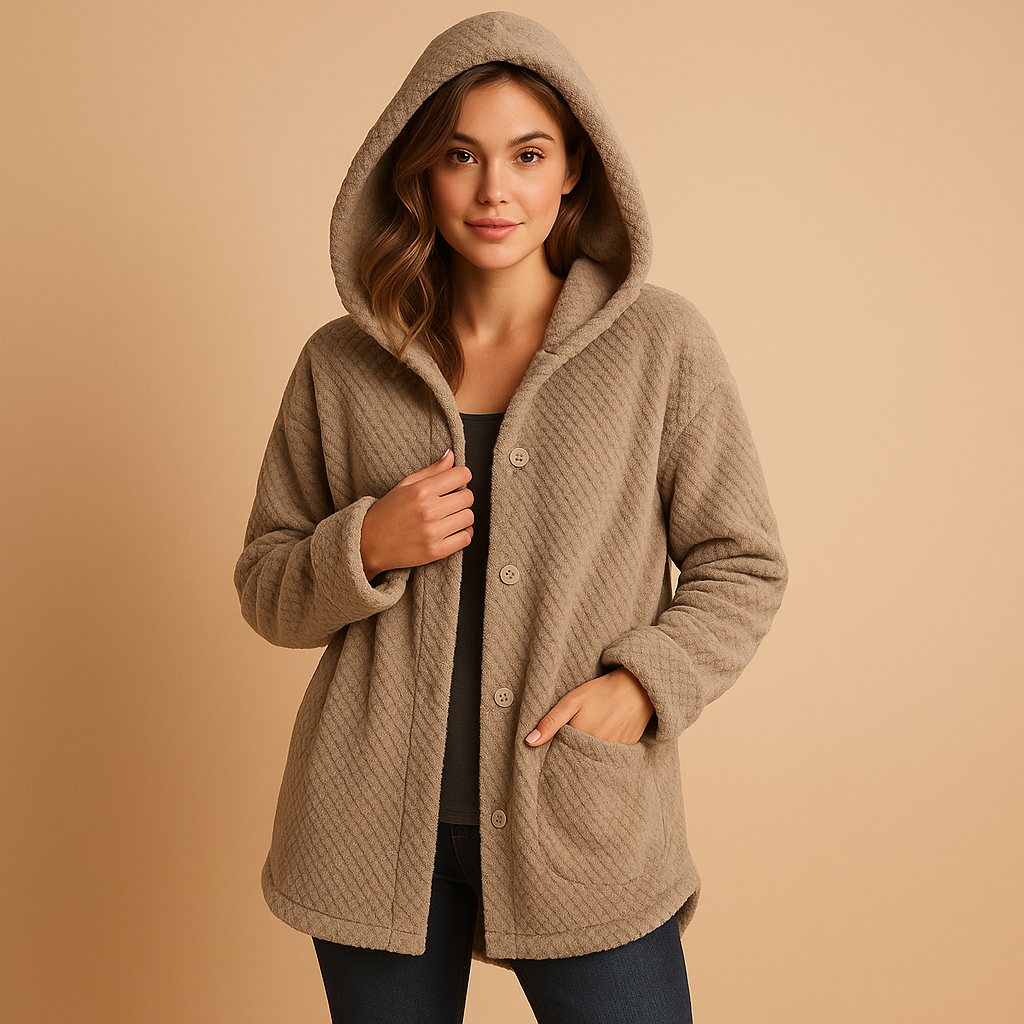 Winter coat for women with hood, insulated lining and water-repellent fabric, ideal for cold weather and outdoor activities.