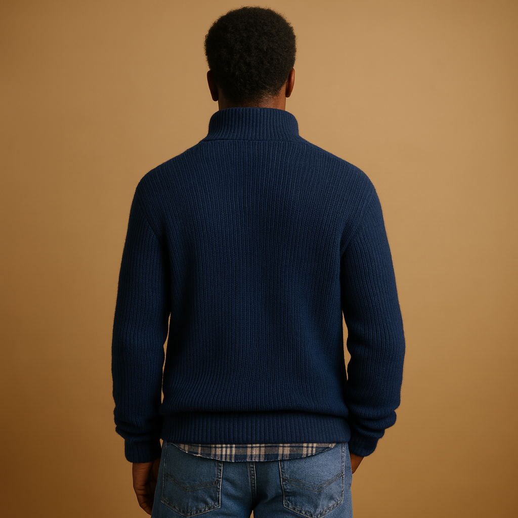 Men’s wool sweater in dark blue, gray, black, green, red, and beige, warm, soft, and perfect for elegant winter wear.