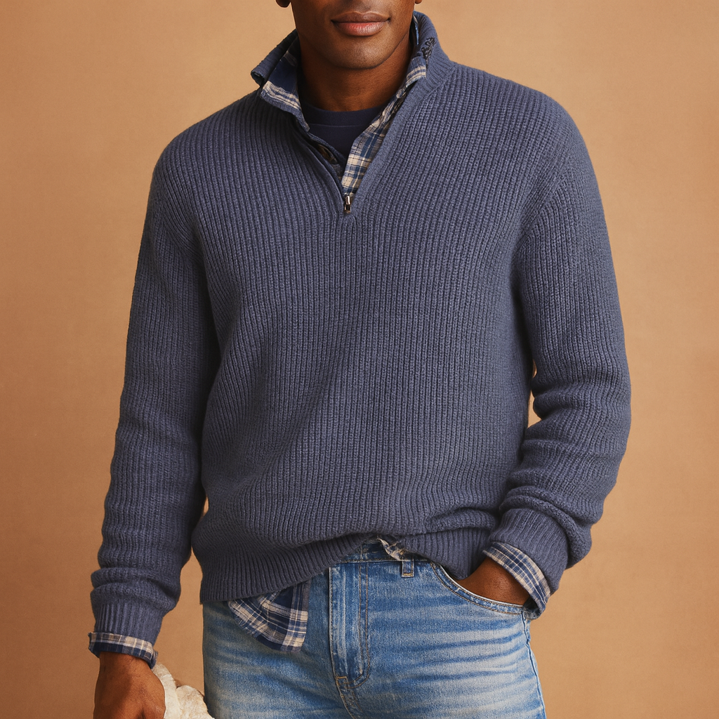 Men’s wool sweater in dark blue, gray, black, green, red, and beige, warm, soft, and perfect for elegant winter wear.
