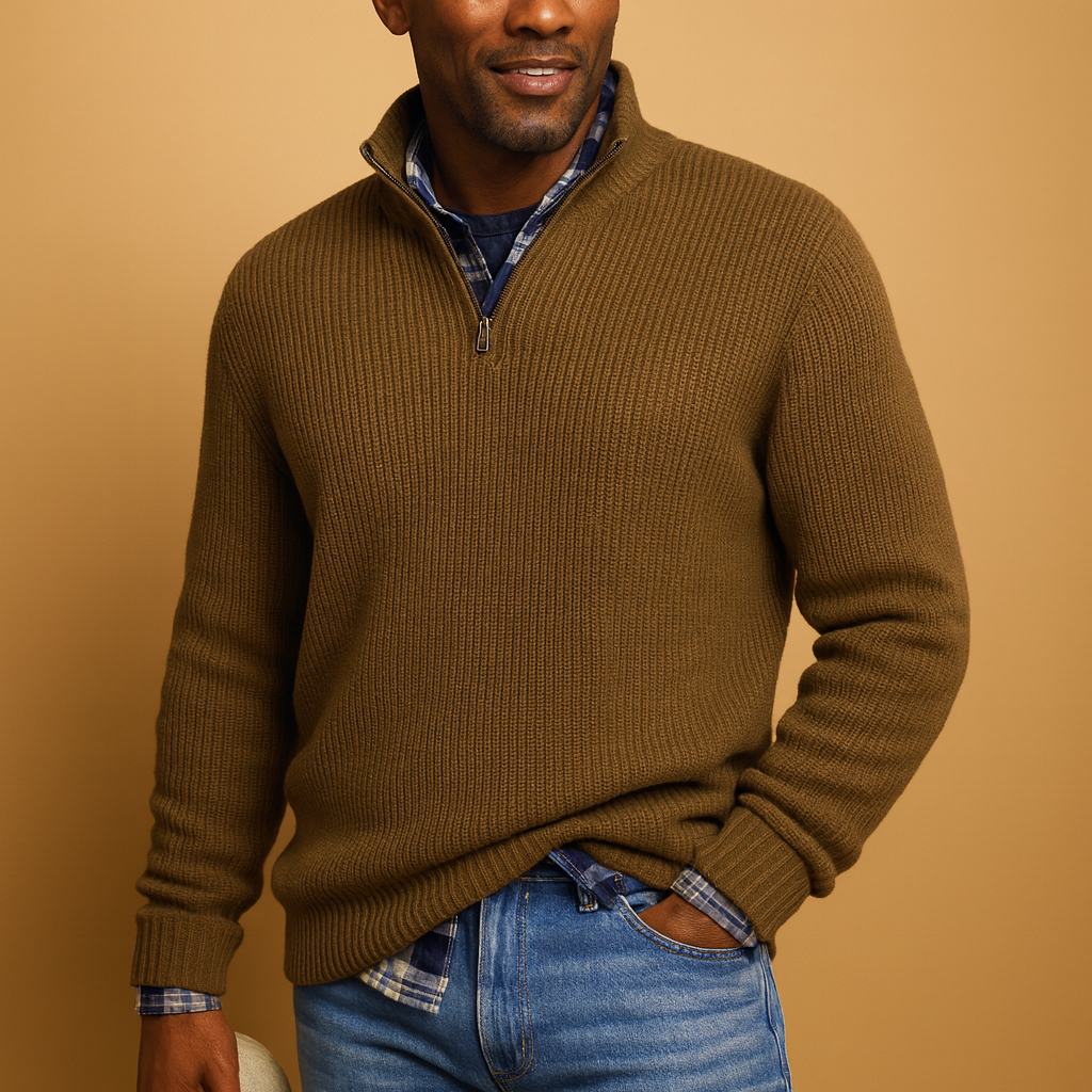 Men’s wool sweater in dark blue, gray, black, green, red, and beige, warm, soft, and perfect for elegant winter wear.
