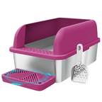 XL Cat Litter Box with Stainless Steel Pan, High Sides, Scoop