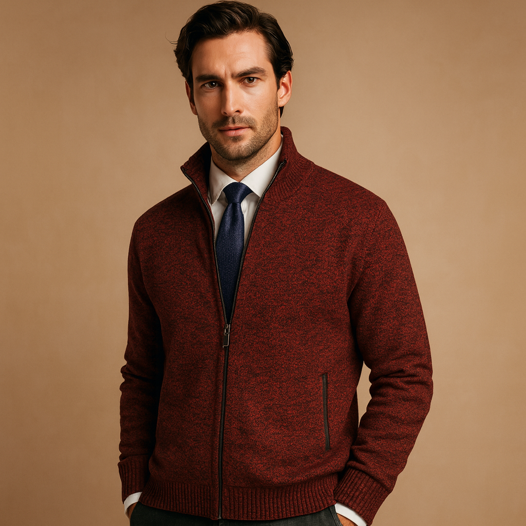 Men’s zipped cardigan with modern design, perfect for casual and everyday wear during autumn and winter.
