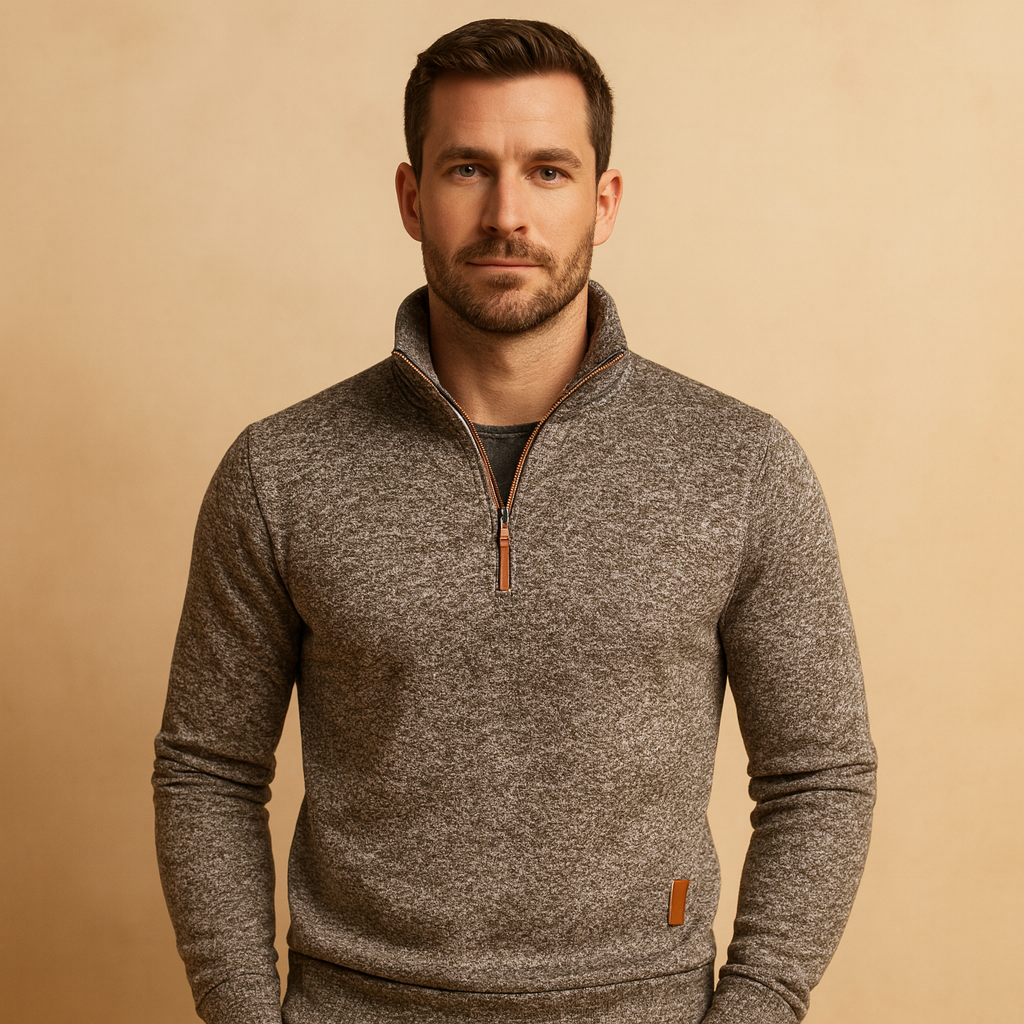 Men’s zipped sweater with modern design in blue, black, gray, and red, perfect for casual and semi-formal wear in spring, autumn, and winter.