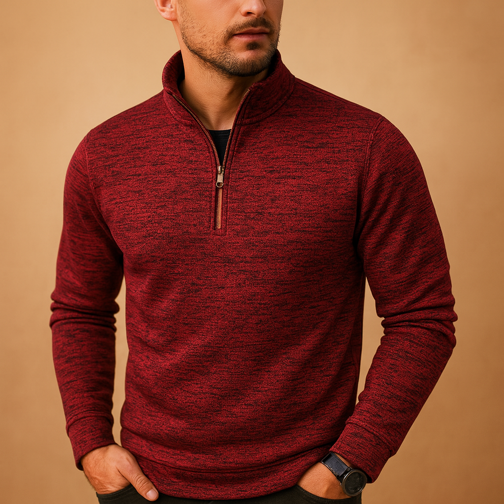 Men’s zipped sweater with modern design in blue, black, gray, and red, perfect for casual and semi-formal wear in spring, autumn, and winter.